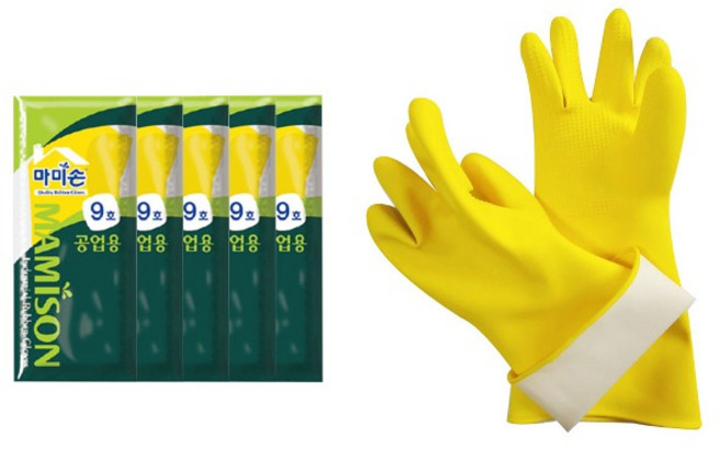 마미손 공업용 고무장갑 9호 x 5켤레 천연 라텍스 장갑, 1개