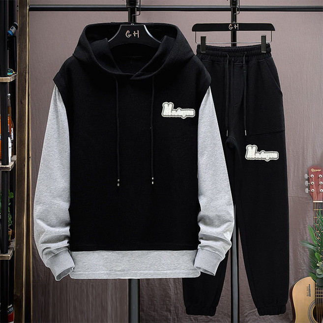 ANYOU 남성 트레이닝복 2피스 세트 조깅 운동복 긴팔 후드티 팬츠 트레이닝