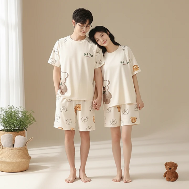 아르테리에 커플잠옷세트 가을 순면 반팔 곰돌이