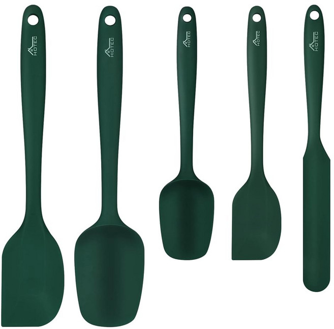 HOTEC 식품 등급 실리콘 고무 주걱 세트 주방 베이킹 요리 및 믹싱용 고내열 논스틱 식기세척기 세이프 BPA 프리 블랙 5종, Dark Green, 1개