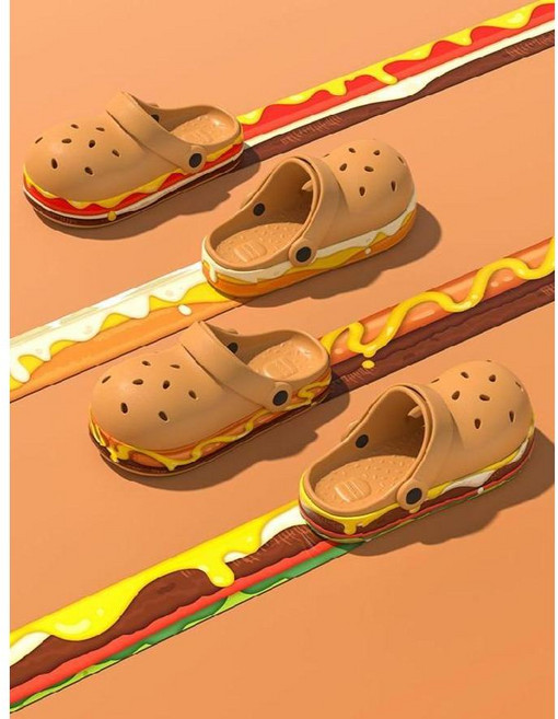 DCRU 더블 패티 햄버거 슬리퍼 샌들 귀여운 독특한 실내화