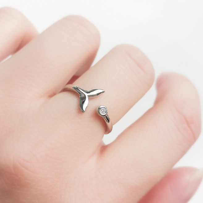 【아침 햇살】925 스털링 실버 반지 여성 인어 돌고래 꼬리 친구 커플 선물 오픈 패션 음식 반지 조인트 링