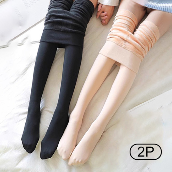 1+1 따뜻한데 다리까지 얇아보이는 겨울 융털 기모 레깅스 스타킹 블랙 유발2매
