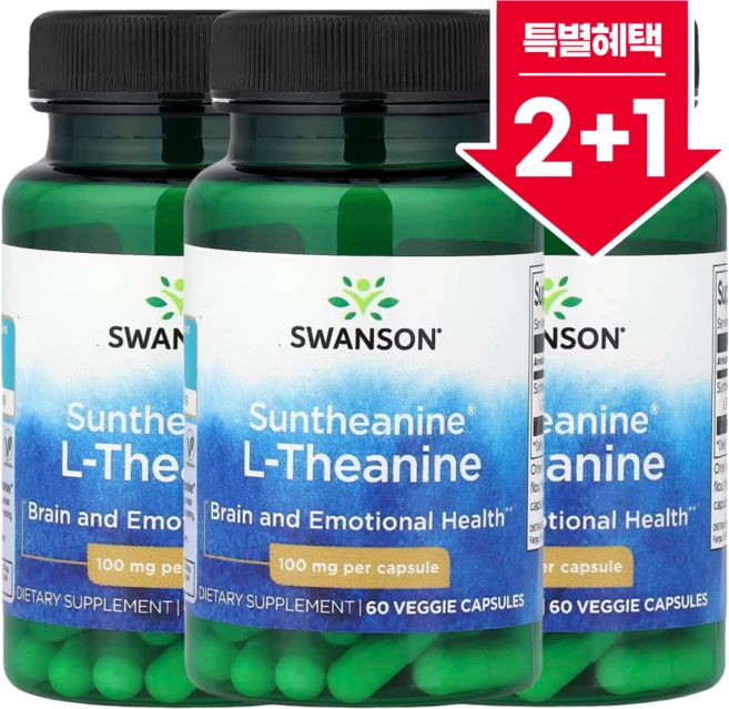 스완슨 Suntheanine L 테아닌 엘테아닌 100mg 베지 캡슐 60정 2+1, 60회분, 3개 - 쿠팡