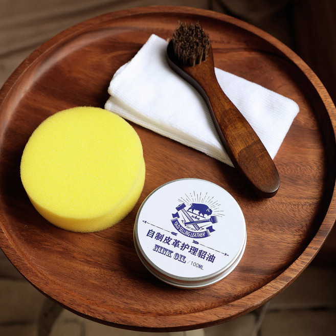 OLD SELLING LEATHER 皮革貂油 30ML / 100ML 皮革保養修復滋潤, 1個, 100ml裝自製貂油 馬毛刷 海綿 棉