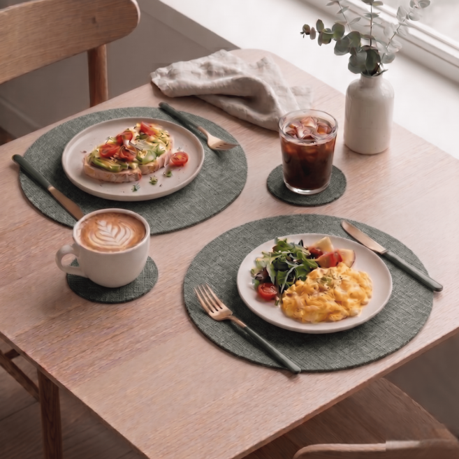 아지랩 1+1 모던 방수 식탁매트 2p + 티코스터 2p, 올리브 그린, 2개, 33 x 33cm