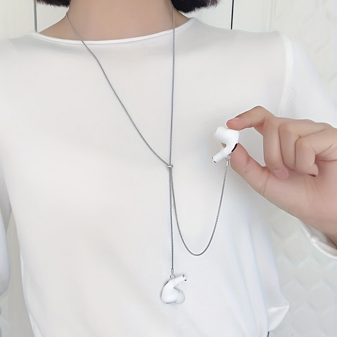 분실방지 길이 조절 메탈 이어폰 체인 에어팟 스트랩, 1개, 실버, 94cm