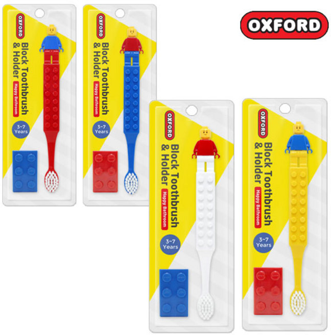 키즈원-옥스포드 블럭 칫솔&칫솔걸이 (색상랜덤), 1개, 1개입, 혼합색상