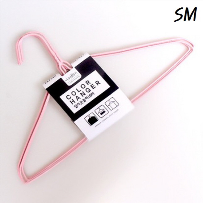 SM 고급 칼라 철사 옷걸이 5P 슬림 스틸 PET 옷감손상 방지 세탁소 컬러 옷걸이, 스카이블루