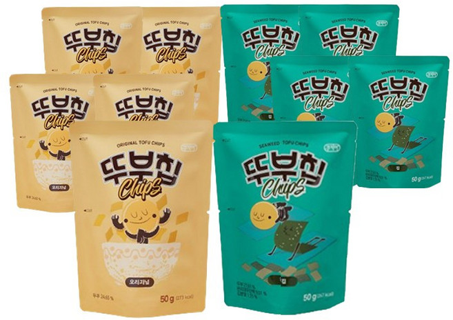 뚜부칩 오리지널+김맛_건강 두부과자 어른 간식 국산두부 국산재료 오븐에구워 더 맛있는 두부과자 건강과자 온가족 건강간식, 10개, 50g
