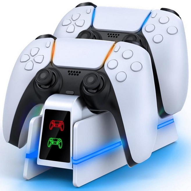 PS5-컨트롤러-충전 스테이션 - 9색 LED 조명이 있는 PlayStation 5 듀얼센스/엣지 컨트롤러용 충전 스테이션 PS5/슬림/프로 리모컨용 고속 도크 및 홀더 스탠드, Middle White P58