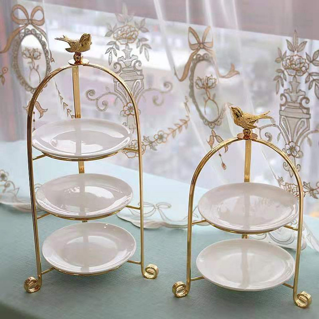 AIRASI 애프터눈티 2단 3단 트레이 세트 디저트 스텐드 케이크 플레이트, 2단 홀더+블루접시, 1개