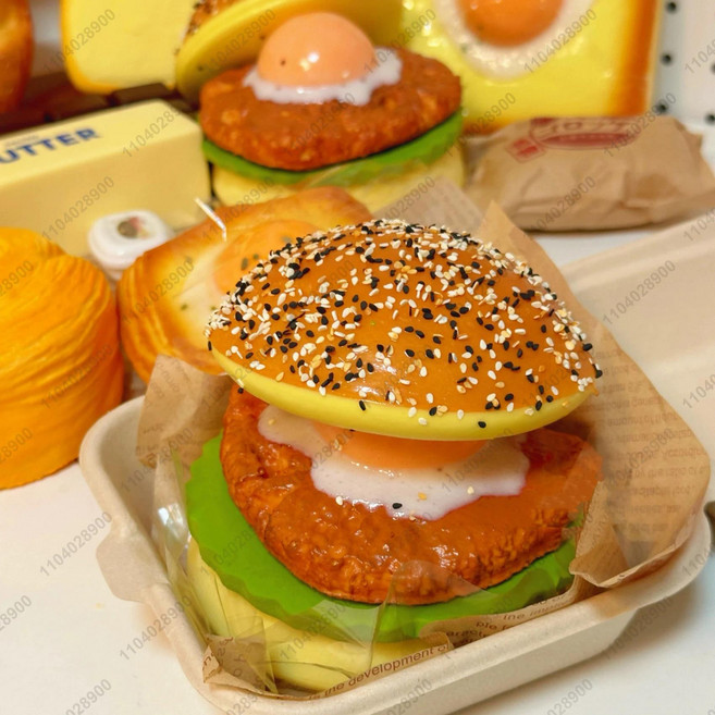 GEEKI 스퀴시 말랑이 모찌 주물럭 슬라임 장난감 피젯 토이 스트레스 볼 완화 해소 빅 버거 슬로우 라이징 치즈 햄버거 빵 스퀴즈 핸드 릴렉스, [01] Burger, 1개