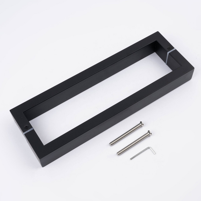 철물파크 스텐 사각 강화도어 손잡이 340mm 40x20mm 블랙무광 유리문 철문 가마찌 상가 출입문, 1개