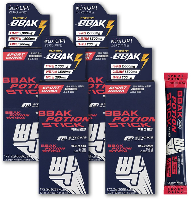 BBAK 빡포션 zero카페인 급속 회복충전 복합 에너지 드링크, 12.3g, 56개
