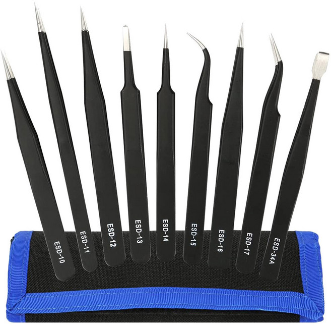 정밀 ESD 다용도 핀셋 9PCS 세트, 1개