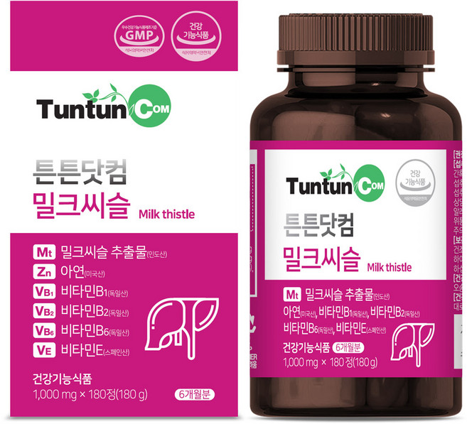 튼튼닷컴 밀크씨슬 [6개월분] / 복합 6종 간 건강 건강기능식품 / 1000 mg x 180 정, 180정, 1개