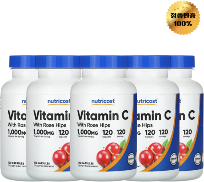 3+2 뉴트리코스트 비타민C 로즈힙 함유 1000mg 캡슐 120정, 5개