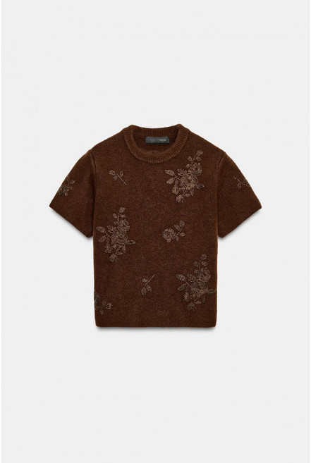 ZARA 자라 플라워 비즈 라운드넥 반팔 니트 스웨터 9874117