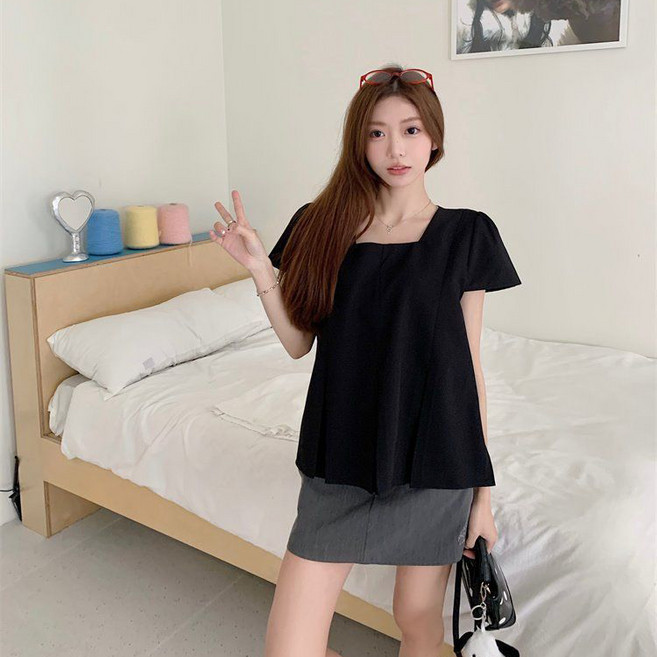 jieve 여름 여성 반팔티 레트로 스퀘어넥 반팔 티셔츠 블라우스 SX022814