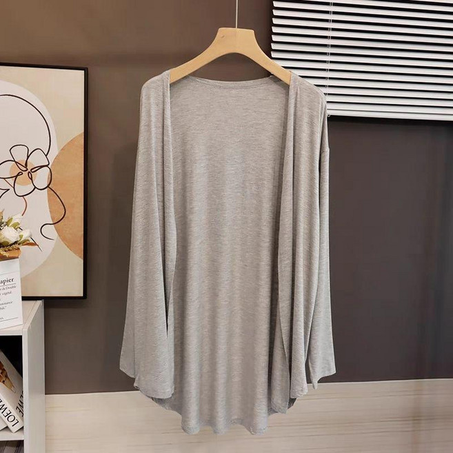 Qurora 防曬衣 中長款防曬開衫 披肩 空調衫 夏季薄外套, 灰色,2XL95.0-120.0公斤