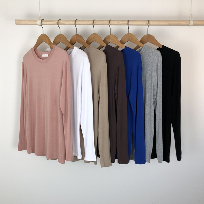 찰랑 기본 여리여리 레이온 스판 텐셀 라운드 이너 티셔츠