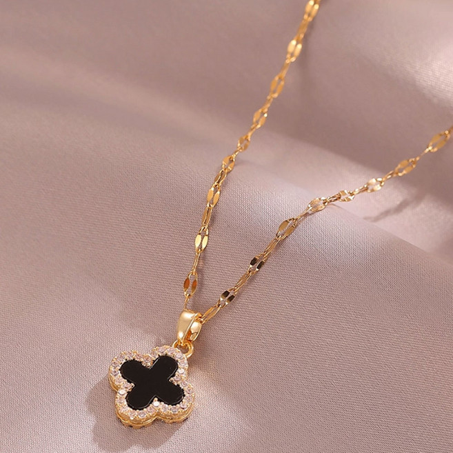 스마일레드 네잎클로버 여성 써지컬 목걸이