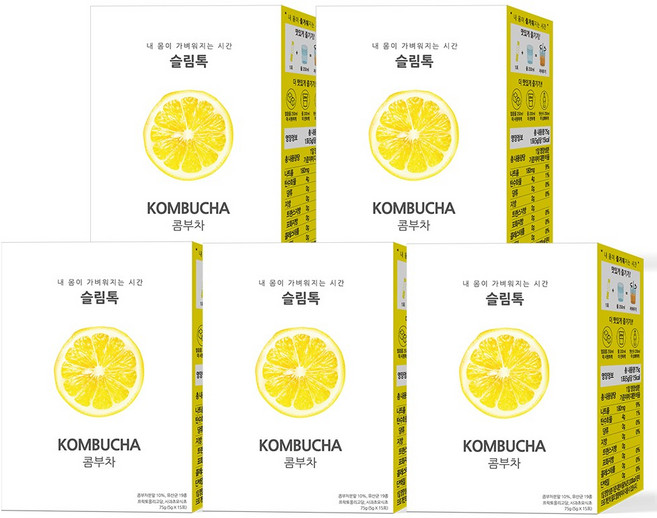 슬림톡 콤부차 레몬 15포 5박스 유산균 사과초모식초, 800mg, 15개입, 5개