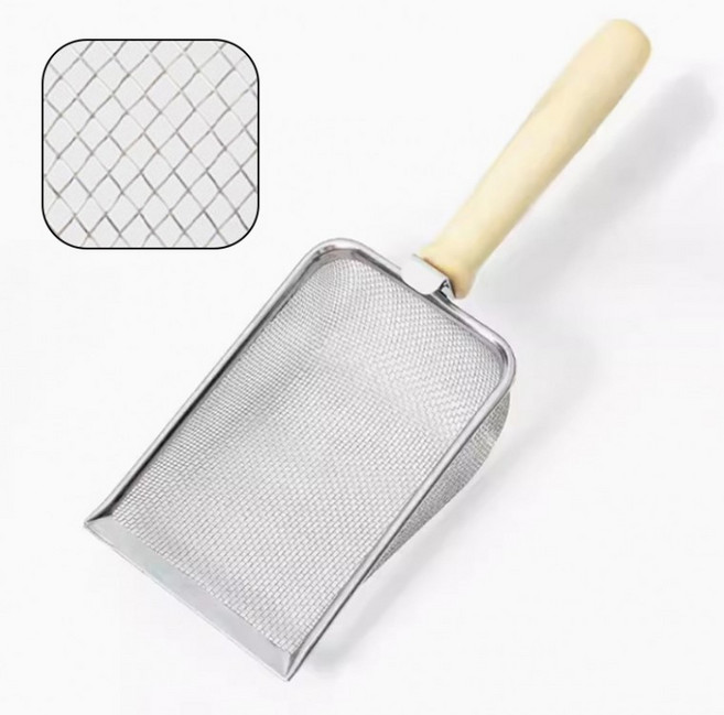 고양이 모래삽 미세망 2.8mm 촘촘망 스테인리스 우드손잡이, 1개
