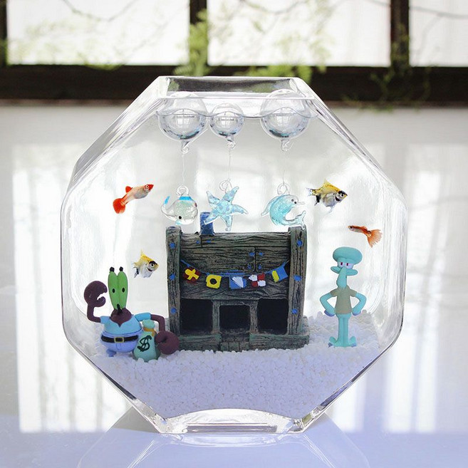 玻璃魚缸 花瓶 水培器皿 桌面小型魚缸, 1個, 大號魚缸+套餐14