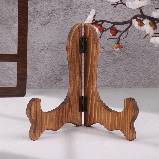 레트로 목재 이젤 보관 랙 차 케이크 접시 스탠드 접이식 장식 홈 주방 테이블 1pc, 01 Burlywood L