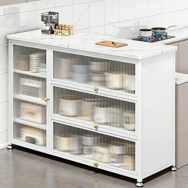 SeekFun 수납장 세라믹 상판 주방 보조테이블 튼튼한 와이드 다층 여닫이 대용량 렌지대 하부장 식탁 1000 1200, 화이트/White