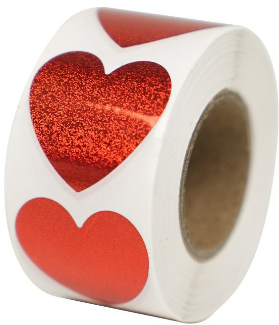 디어플레이스 홀로그램 반짝이 롤스티커 500매, 1개, 07 홀로 레드 2.5cm_하트