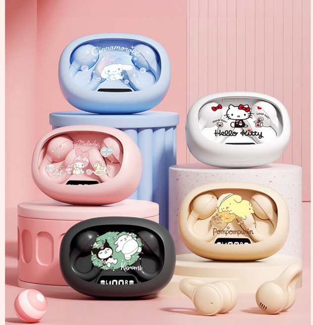(아미자드) 산리오 블루투스 이어폰 무선 이어셋 귀여운 캐릭터 클립형 청력보호, 헬로 키티