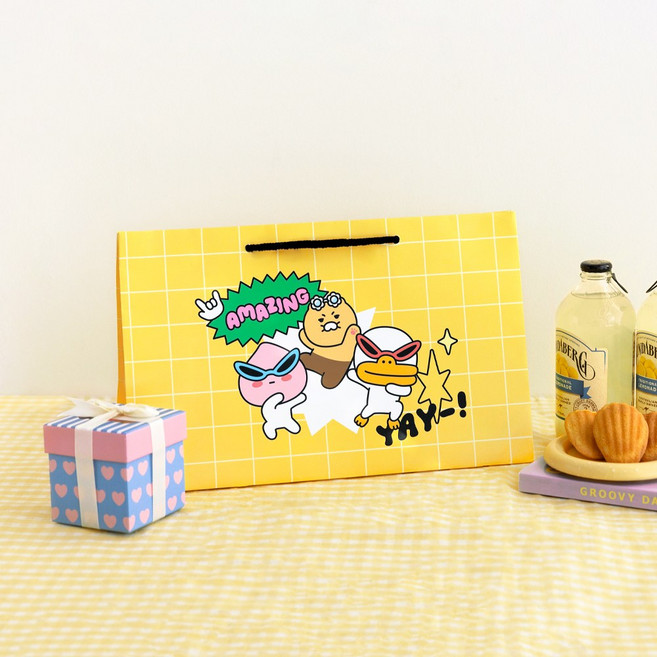 [카카오프렌즈 세이치즈 쇼핑백 L] 리유저블백 종이가방 부직포가방 종이쇼핑백 비닐쇼핑백 휴대용장바구니 종이백 리유저블쇼핑백 와인쇼핑백 미니장바구니 고급쇼핑백 대형쇼핑백, 1개, 블루