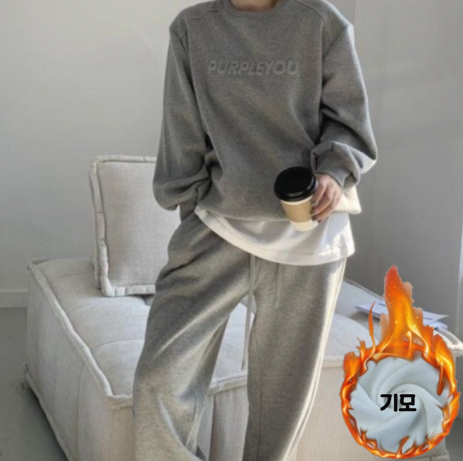 여성용 레터링 맨투맨 조거 트레이닝복 세트