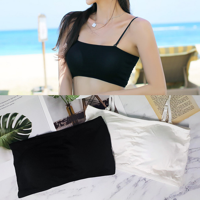 베이직 면스판 일자브라탑 끈 탈부착 오프숄더 이너브라 브라렛