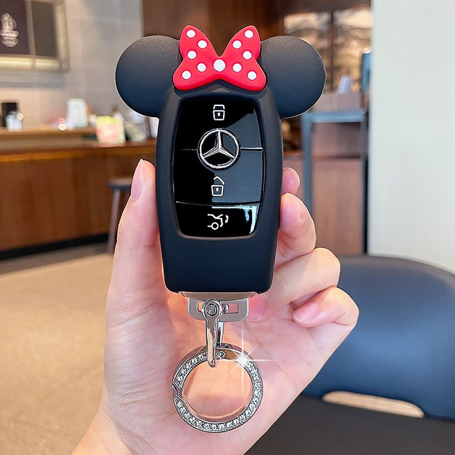 벤츠 호환 귀여운 차키케이스 자동차 키링 키홀더, A타입, 블랙