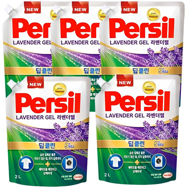 퍼실 딥클린 라벤더젤 겸용 리필, 2L, 5개