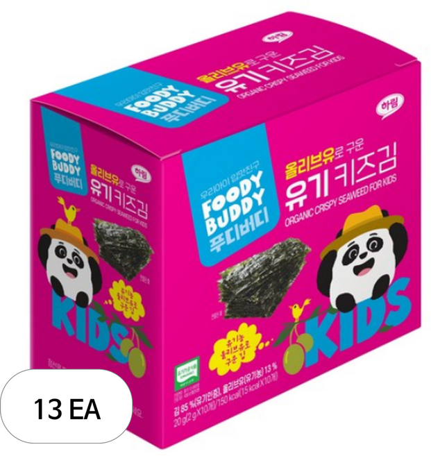 푸디버디 올리브유로 구운 유기 키즈김, 유기원초/올리브유, 20g, 13개