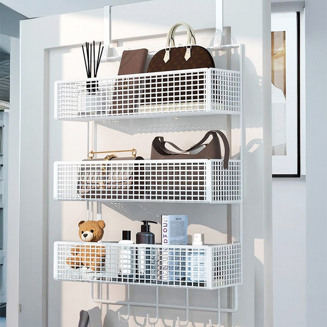 문걸이 공간활용 무타공 3단 수납선반 조립불필요, 화이트, 1개