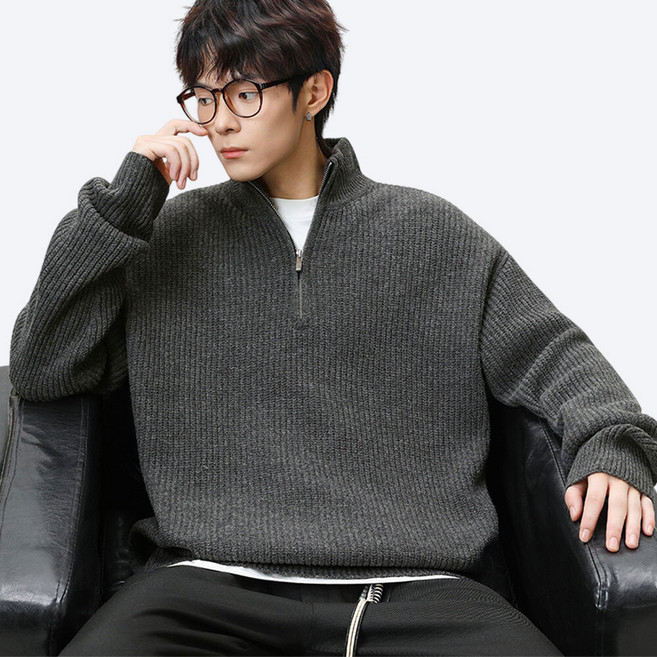 에치케이 남녀공용 빅사이즈 드롭숄더 하프집업 베이직 니트 티셔츠 가을 겨울 의류