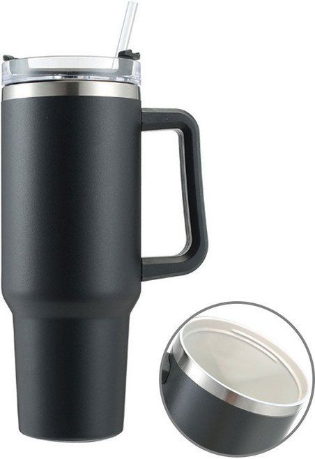 편한생활연구소 세라믹 텀블러 대용량 손잡이, 블랙, 1개, 1.18L