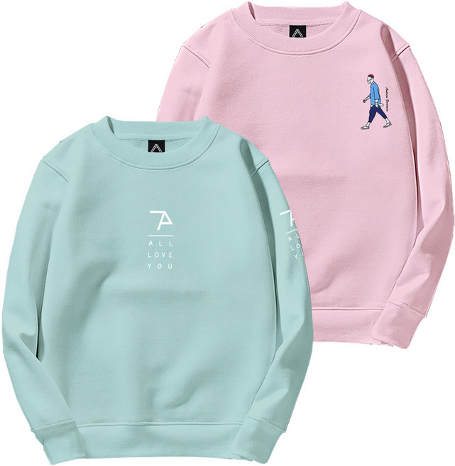 문컬렉션 특양 맨투맨 스탠다드핏 프린팅 긴팔 티셔츠 올러브유 피플 남녀공용 커플 티 빅사이즈 1+1 SET