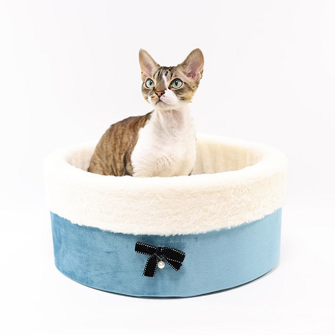 왕왕왕성 강아지 고양이 폭신방석 극세사 쿠션 원형하우스 강아지집, 1개, 블루
