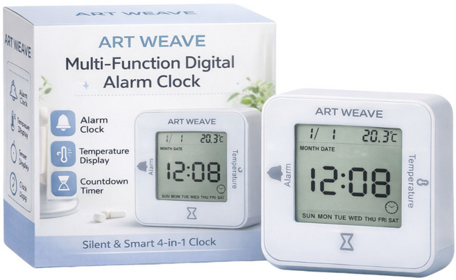아트위브 4in1 멀티 디지털 미니 시계, 스퀘어 화이트