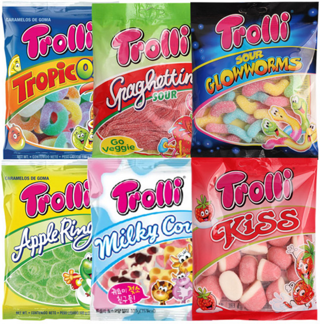 트롤리 젤리 모음/사우어 웜즈 키스 공룡 상어 스파게티 콜라 애플 피치, 07_트롤리 워터멜론, 1개, 100g