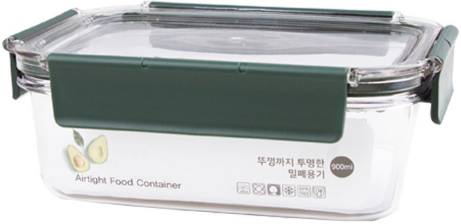 윤스토리 올클리어락 국내생산 BPA FREE 직사각 밀폐용기 900ml 그린, 1개, 1세트