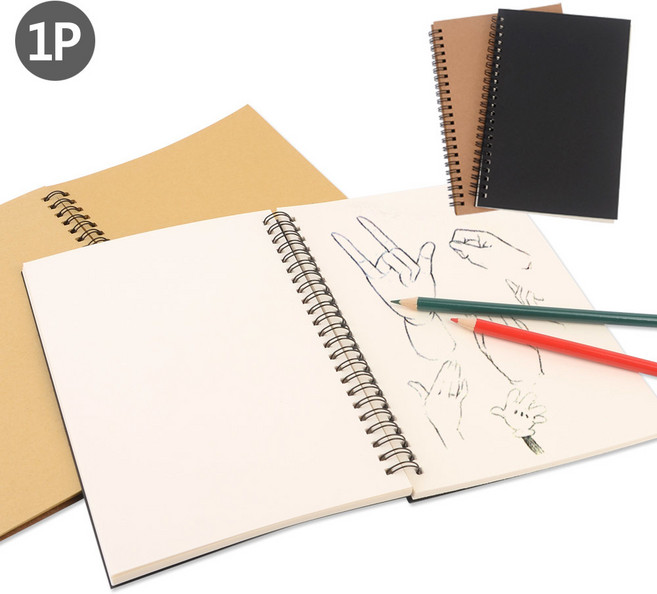 [예뜰] 스케치 무선 드로잉 손그림 그림연습 노트 50매 14cm*21cm, 브라운+화이트