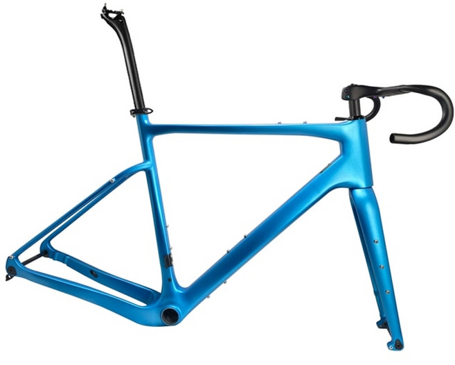 2022 t1000 탄소 자갈 프레임 700c45c 자전거 프레임 bb386 디스크 브레이크 탄소 프레임 세트 25° 큰 각도 구부러진 자갈 자전거 핸들, 메탈릭 블루, 52cm, 1개